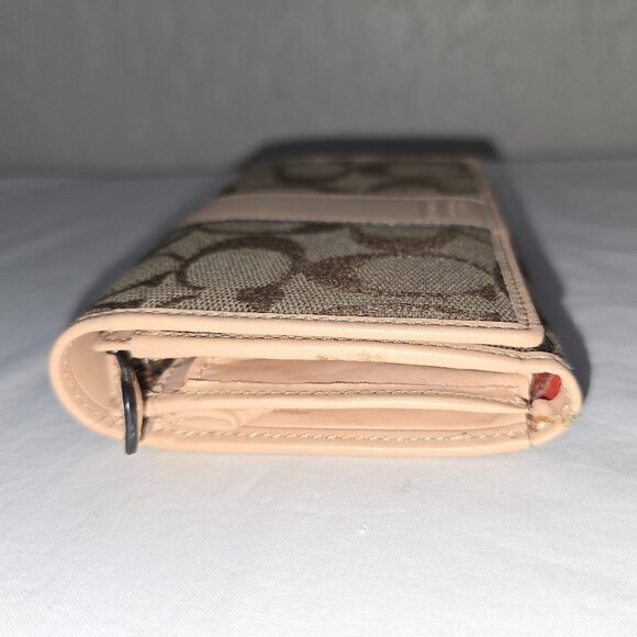 Coach Signature Canvas & Leather Khaki Brown Wallet Bifold Zip Coin Compartment - Picture 10 of 11